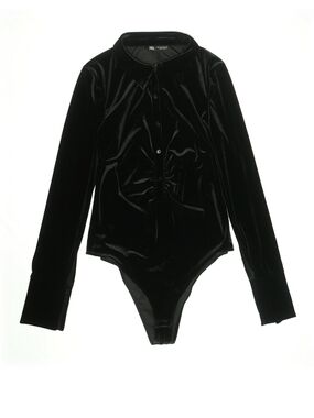 Zara Black Velvet Bodysuit with Button Front